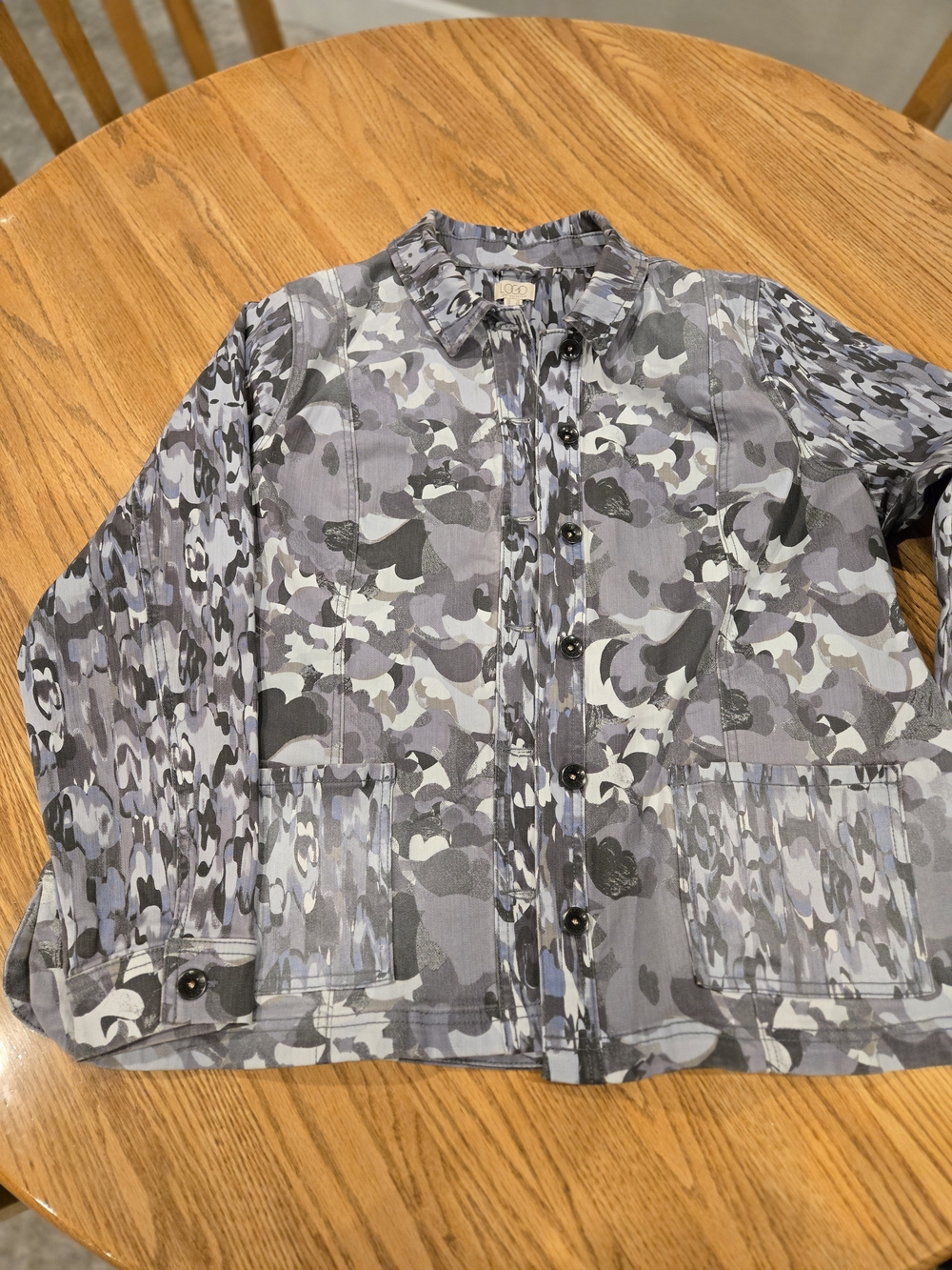 LOGO by Lori Goldstein Camo Print Twill Cotton Blend Utility Jacket Women's 14
